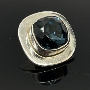 Signed CITLAL CASTILLO Sterling Silver 925 Faceted Blue Glass Square Pendant